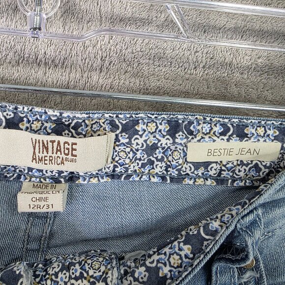Womens Vintage America Blues Bestie Jean Blue Denim Embroidered Floral Size 12 - Picture 3 of 11